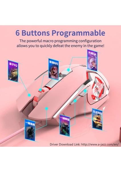 AJ120 Kablolu Oyun Faresi Programlanabilir 6 Düğme, 4 Ayarlanabilir Dpı, Galvanik Kanat Tasarımlı Windows Pc Oyuncuları Için 8000'E Kadar (Pembe) (Yurt Dışından)