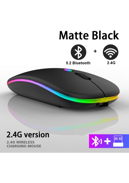 Şarj Edilebilir Bluetooth Kablosuz Fare 2.4 Ghz USB Rgb 1600 Dpı Bilgisayar Için Fare Dizüstü Tablet Pc Macbook Oyun Fare Gamer (Yurt Dışından)