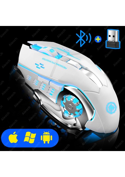 Şarj Edilebilir Kablosuz Fare Oyun Bilgisayarı Sessiz Bluetooth Fare USB Mekanik E-Spor Arkadan Aydınlatmalı Pc Gamer Bilgisayar Faresi (Yurt Dışından)