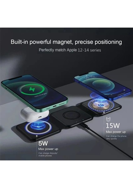 3 In 1 Manyetik Kablosuz Şarj Pad iPhone 14 13 12 11 x Apple Watch 15W Hızlı Şarj Istasyonu Istasyonu Için Katlanabilir Standı (Yurt Dışından) fırsatları