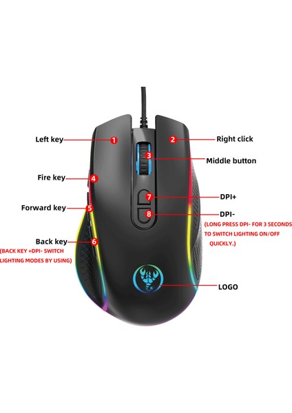 Ayarlanabilir 12800 Dpı Oyun Faresi Kablolu Rgb Işık Programlanabilir Makro Programlama Oyunu Masaüstü Dizüstü Bilgisayarlar Için Fare Fare Gamer (Yurt Dışından)