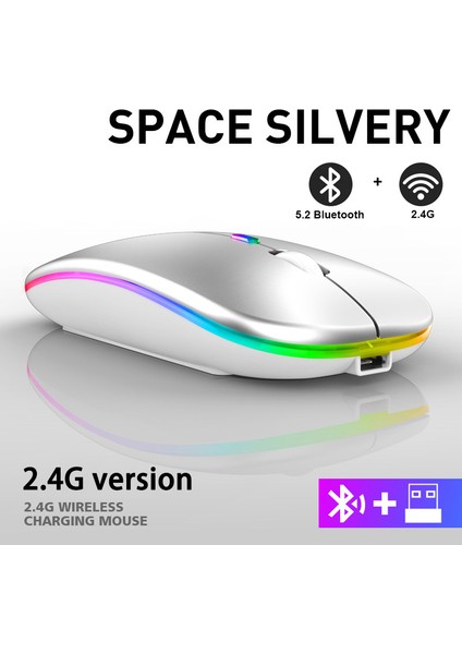 Şarj Edilebilir Bluetooth Kablosuz Fare 2.4 Ghz USB Rgb 1600 Dpı Bilgisayar Için Fare Dizüstü Tablet Pc Macbook Oyun Fare Gamer (Yurt Dışından)