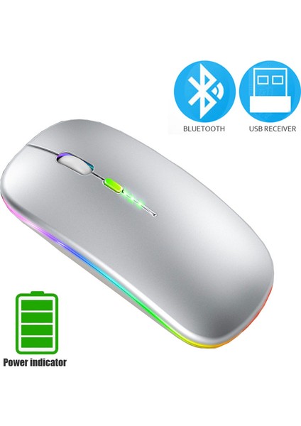 Bluetooth 5.0 Kablosuz Fare Dizüstü Bilgisayar Pc Macbook Oyun Faresi 2.4 Ghz USB Şarj Edilebilir Rgb Işık Güç Göstergesi (Yurt Dışından)