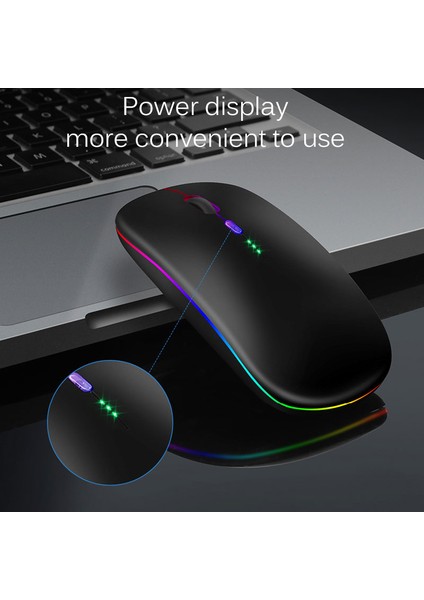 Bluetooth 5.0 Kablosuz Fare Dizüstü Bilgisayar Pc Macbook Oyun Faresi 2.4 Ghz USB Şarj Edilebilir Rgb Işık Güç Göstergesi (Yurt Dışından)