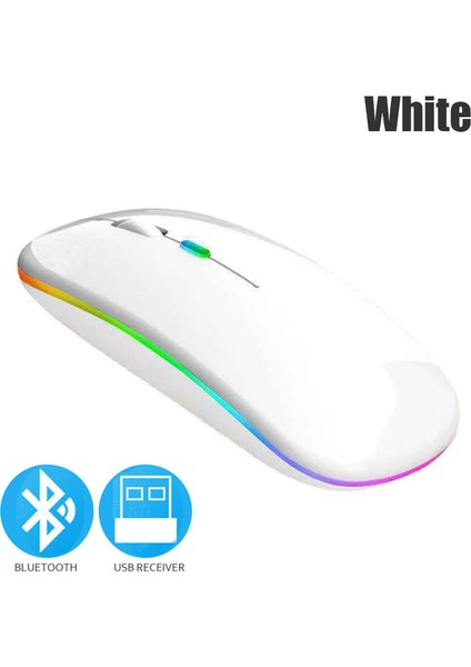 Bluetooth 5.0 Kablosuz Fare Dizüstü Bilgisayar Pc Macbook Oyun Faresi 2.4 Ghz USB Şarj Edilebilir Rgb Işık Güç Göstergesi (Yurt Dışından)
