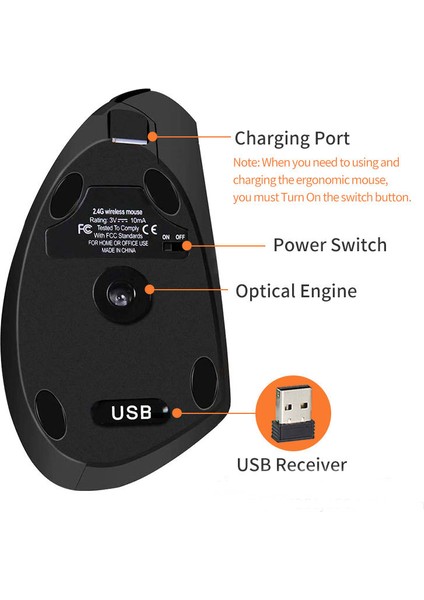 H1 Şarj Edilebilir Ayarlanabilir Dpı Kablosuz Ergonomik Dikey Fare 2.4 Ghz 2400 Dpı Dizüstü/macbook/pc Için Dikey Fareler (Yurt Dışından)