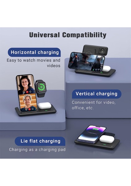 15W Kablosuz Şarj Cihazı 3 In 1 iPhone 14 13 12 Pro Max 11X8 Hızlı Şarj Standı Istasyonu Apple Watch 8 7 6 Şarj Standı (Yurt Dışından) modelleri