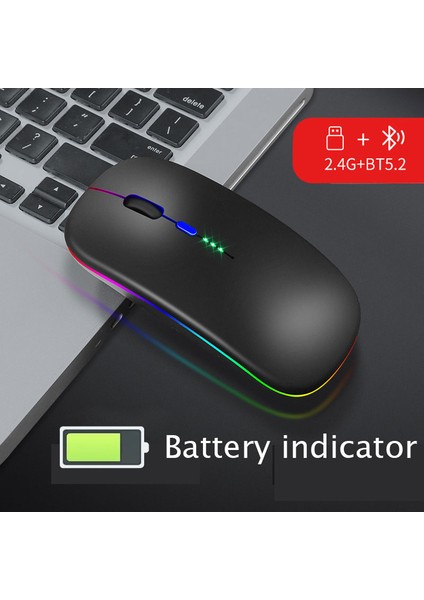 Bluetooth 5.0 Kablosuz USB Şarj Edilebilir Rgb Fare Bt5.2 Dizüstü Bilgisayar Pc Macbook Oyun Faresi 2.4 Ghz 1600 Dpı (Yurt Dışından)