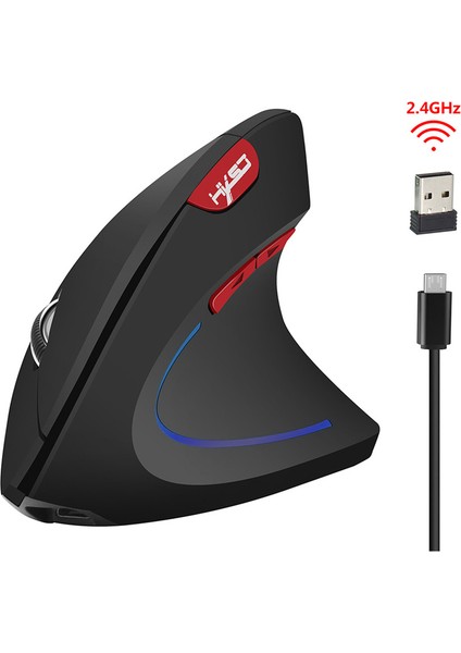 Dikey Kablosuz Fare 2,4 Ghz Fare Ergonomik Tasarımı 2400 Dpı (Siyah Kırmızı) (Yurt Dışından)
