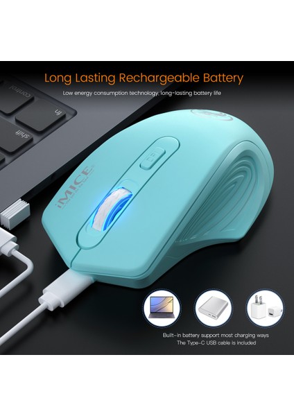 Kablosuz Fare Şarj Edilebilir Tip C Sessiz Dilsiz 1600 Dpı Optik Bilgisayar Mini Mause Dizüstü Pc Için Ergonomik Fareler (Yurt Dışından)