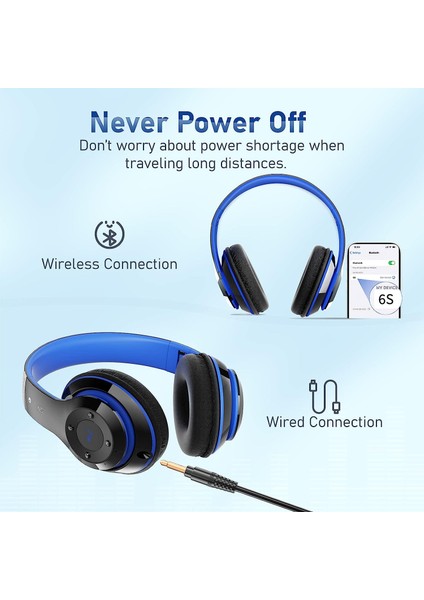 Kulak Üstü Bluetooth Kulaklık, 6 Eq Modlu 6s Katlanabilir Kablosuz Kulaklık, 40 Saat Çalma Süresi Mikrofonlu Hifi Stereo Kulaklık, Yumuşak Kulak Pedleri, Cep Telefonu/pc/ev Için Tf/fm (Yurt Dışından)