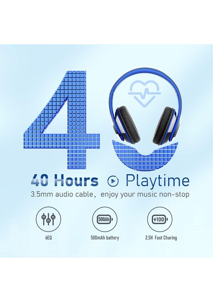 Kulak Üstü Bluetooth Kulaklık, 6 Eq Modlu 6s Katlanabilir Kablosuz Kulaklık, 40 Saat Çalma Süresi Mikrofonlu Hifi Stereo Kulaklık, Yumuşak Kulak Pedleri, Cep Telefonu/pc/ev Için Tf/fm (Yurt Dışından)
