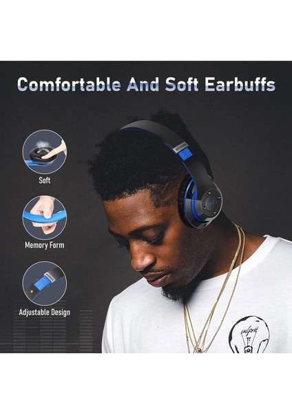 Kulak Üstü Bluetooth Kulaklık, 6 Eq Modlu 6s Katlanabilir Kablosuz Kulaklık, 40 Saat Çalma Süresi Mikrofonlu Hifi Stereo Kulaklık, Yumuşak Kulak Pedleri, Cep Telefonu/pc/ev Için Tf/fm (Yurt Dışından)