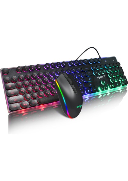 Rus Arkadan Aydınlatmalı Oyuncu Klavyesi ve Fare, Kablolu LED Rgb Arkadan Aydınlatmalı Fare Kablolu Klavye Seti, (Yurt Dışından)