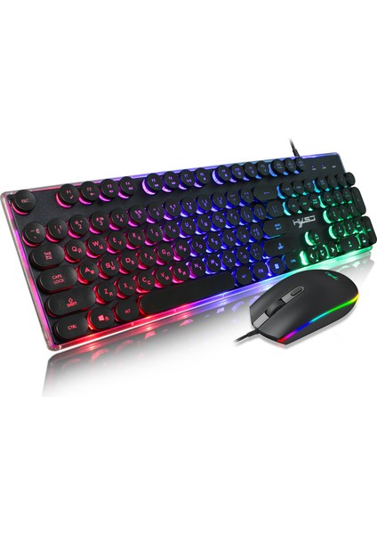 Rus Arkadan Aydınlatmalı Oyuncu Klavyesi ve Fare, Kablolu LED Rgb Arkadan Aydınlatmalı Fare Kablolu Klavye Seti, (Yurt Dışından)