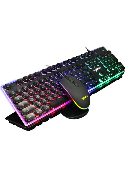 Rus Arkadan Aydınlatmalı Oyuncu Klavyesi ve Fare, Kablolu LED Rgb Arkadan Aydınlatmalı Fare Kablolu Klavye Seti, (Yurt Dışından)