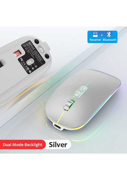Çift Modlu Bluetooth 2.4g Kablosuz Fare Tek Tıkla Masaüstü Işlevi C Tipi Şarj Edilebilir Dizüstü Pc Için Sessiz Arkadan Aydınlatmalı Fare Yeni (Yurt Dışından)