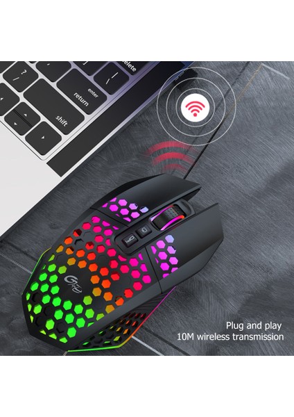 X801 Şarj Edilebilir USB 2.4g Kablosuz Rgb Işık Petek Oyun Faresi Masaüstü Pc Bilgisayarlar Dizüstü Dizüstü Fare Mause Gamer Sevimli (Yurt Dışından)