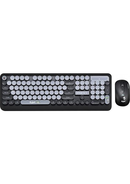 K68 Klavye Mouse Combo 2.4ghz Kablosuz Sevimli Retro Yuvarlak Klavye Mouse Seti Punk Klavye Mouse Combo Siyah (Yurt Dışından)