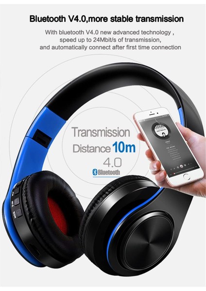 Kablosuz Kulak Üstü Bluetooth 5.0 Kulaklık, Mikrofon Gürültü Engelleme Özellikli Katlanabilir Spor Hifi Stereo Ses Kulaklık, Yüksek Çözünürlüklü Ses, 10 Saat Çalma Süresi, Kırmızı (Yurt Dışından) modelleri