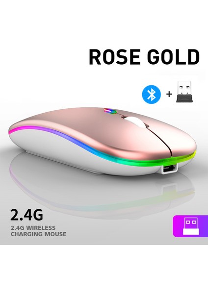 Bluetooth 5.0 Kablosuz USB Şarj Edilebilir Rgb Fare Bt5.2 Dizüstü Bilgisayar Pc Macbook Oyun Faresi 2.4 Ghz 1600 Dpı (Yurt Dışından)