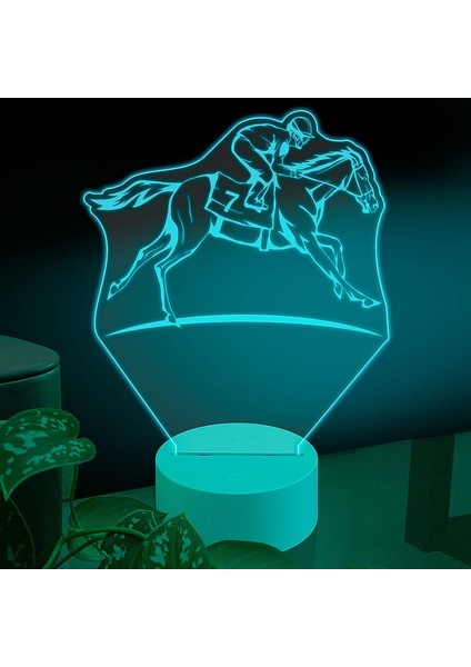 , Müzik 3D LED Masa Lambası, Caz Trompet I 8" x 10" Beyaz Taban At Yarışı Derby Trot Man Yapıt (Yurt Dışından)