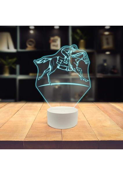 , Müzik 3D LED Masa Lambası, Caz Trompet I 8" x 10" Beyaz Taban At Yarışı Derby Trot Man Yapıt (Yurt Dışından)