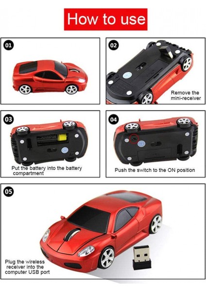 2.4 Ghz Kablosuz Araç Şekilli Fare 3D Optik Oyun Faresi Pc Dizüstü Bilgisayar Için USB Mini Alıcı (Kırmızı) (Yurt Dışından) indirimleri