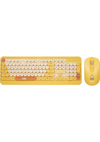 K K68 Klavye Mouse Combo 2.4ghz Kablosuz Sevimli Retro Yuvarlak Klavye Mouse Seti Punk Klavye Mouse Combo Sarı (Yurt Dışından)