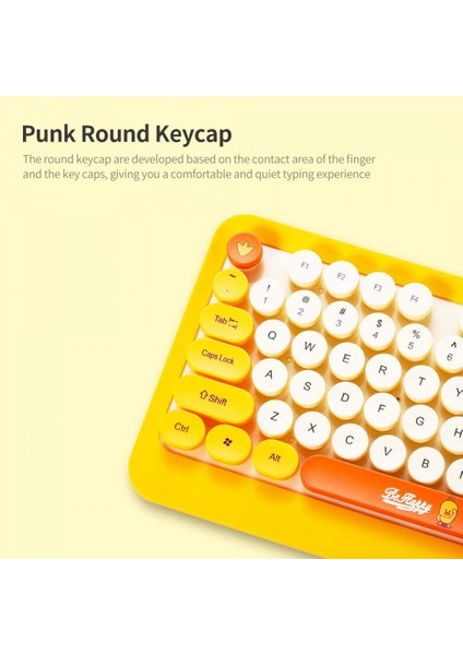 K K68 Klavye Mouse Combo 2.4ghz Kablosuz Sevimli Retro Yuvarlak Klavye Mouse Seti Punk Klavye Mouse Combo Sarı (Yurt Dışından)