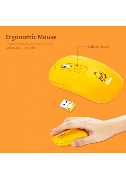 K K68 Klavye Mouse Combo 2.4ghz Kablosuz Sevimli Retro Yuvarlak Klavye Mouse Seti Punk Klavye Mouse Combo Sarı (Yurt Dışından)