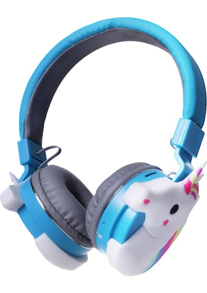 Çocuk Kulaklıkları, Okul Kızları Için Karikatür Unicorn Kablosuz Bluetooth Kulaklıklar, iPad Tablet Çocuk Doğum Günü Için Mikrofonlu Kulak Üstü Stereo Kulaklık (Mavi) (Yurt Dışından)