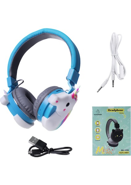 Çocuk Kulaklıkları, Okul Kızları Için Karikatür Unicorn Kablosuz Bluetooth Kulaklıklar, iPad Tablet Çocuk Doğum Günü Için Mikrofonlu Kulak Üstü Stereo Kulaklık (Mavi) (Yurt Dışından)