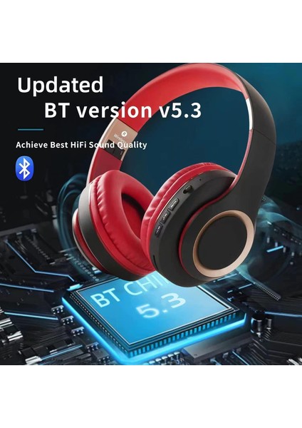Mikrofonlu Kulak Üstü Bluetooth Kulaklık, Katlanabilir Kablosuz ve Kablolu Stereo Kulaklık Mikro Sd/tf, Fm, Yumuşak Kulaklıklar ve Uzun Süreli Kullanım Için Hafif (Siyah ve Kırmızı) (Yurt Dışından)