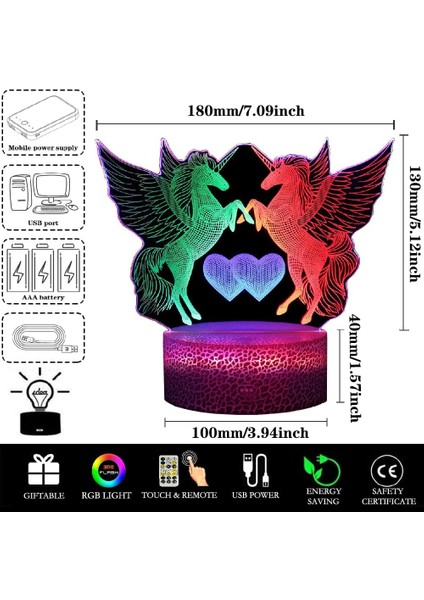 3D Rack Davul Seti Gece Lambası, Davul 3D LED Illusion Unicorn (Yurt Dışından)