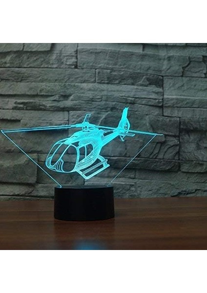 3D Helikopter Gece Lambası Illüzyon Lambası 7 Renk Ch (Yurt Dışından)