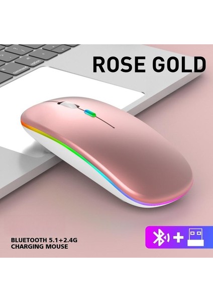 Şarj Edilebilir Bluetooth Kablosuz Fare Tablet Telefon Bilgisayar Bluetooth Kablosuz Fare Şarj Aydınlık 2.4g USB Kablosuz Fare (Yurt Dışından)