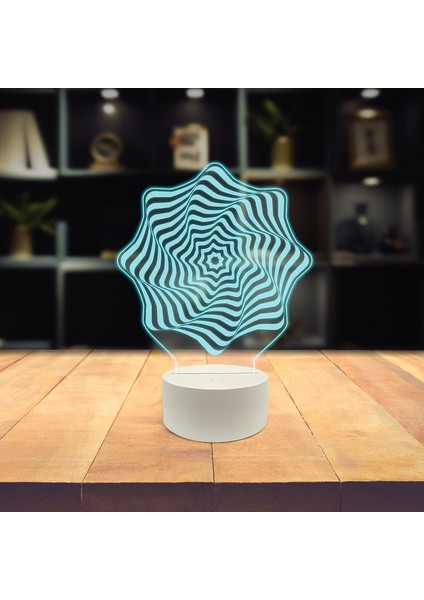 Müzik 3D LED Masa Lambası, Caz Trompet I 8 "x 10" Beyaz Taban Girdap Yıldız Benzeri Şekil Çiçek Optik Sanat (Yurt Dışından)