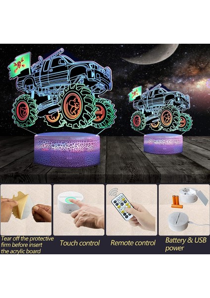 Gece Lambası, 3D Eyfel Kulesi Illüzyon Lambası, Sürpriz Canavar Kamyon (Yurt Dışından) modelleri