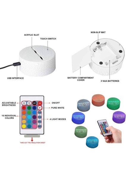 3D At Gece Lambası USB ile Çalışan Dokunmatik Anahtar Remo (Yurt Dışından)