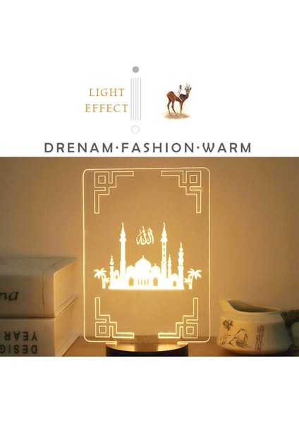 USB ile Güçlendirilmiş Yaratıcı 3D Eıd Mübarek Led'i Gece I (Yurt Dışından)