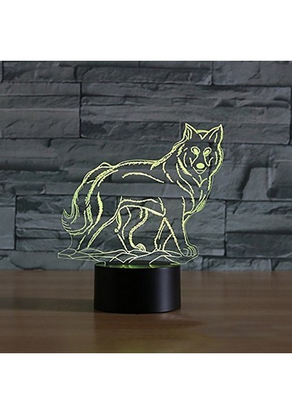 3D Wolf Gece Lambası Illüzyon Lambası 7 Renk Değişimi L (Yurt Dışından)