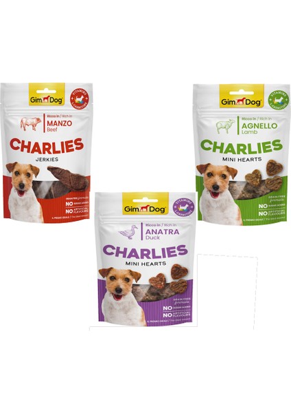 Charlies Mini Hearts Kuzu Etli, Ördekli, Sığır Etli Köpek Ödülü 70GR x 3 Adet