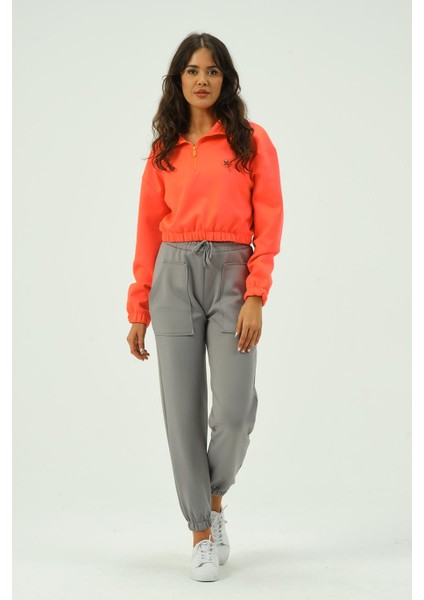 Kadın Crop Sweatshirt Scuba Kumaşı