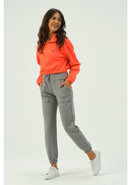 Kadın Crop Sweatshirt Scuba Kumaşı