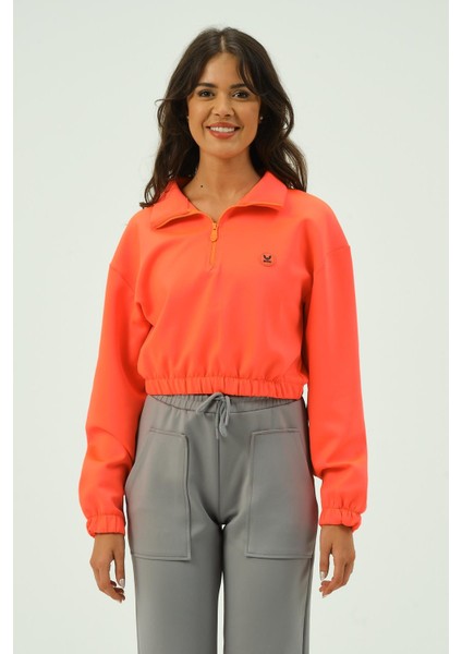 Kadın Crop Sweatshirt Scuba Kumaşı