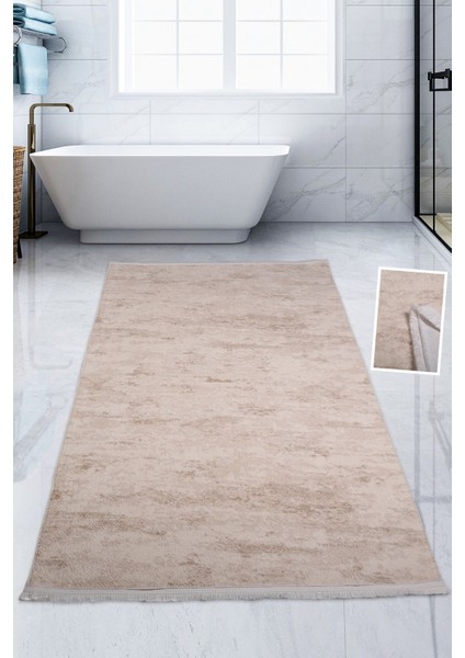 Nova Krem 80X150 cm Büyük Ebat Banyo Paspası Spor Saçaklı Kaymaz Peluş Püsküllü Banyo Halısı