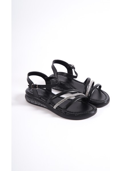 Kadın Dora Siyah Taşlı Sandalet