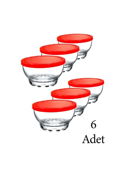 53523 Karaman 6 Lı Kapaklı Cam Çerezlik Magnolia Kase Takımı - Kahvaltılık Saklama Kabı