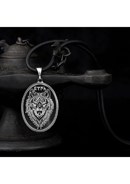Göktürkçe Türk Yazılı Bozkurt Motifli 925 Ayar Gümüş Erkek Kolye